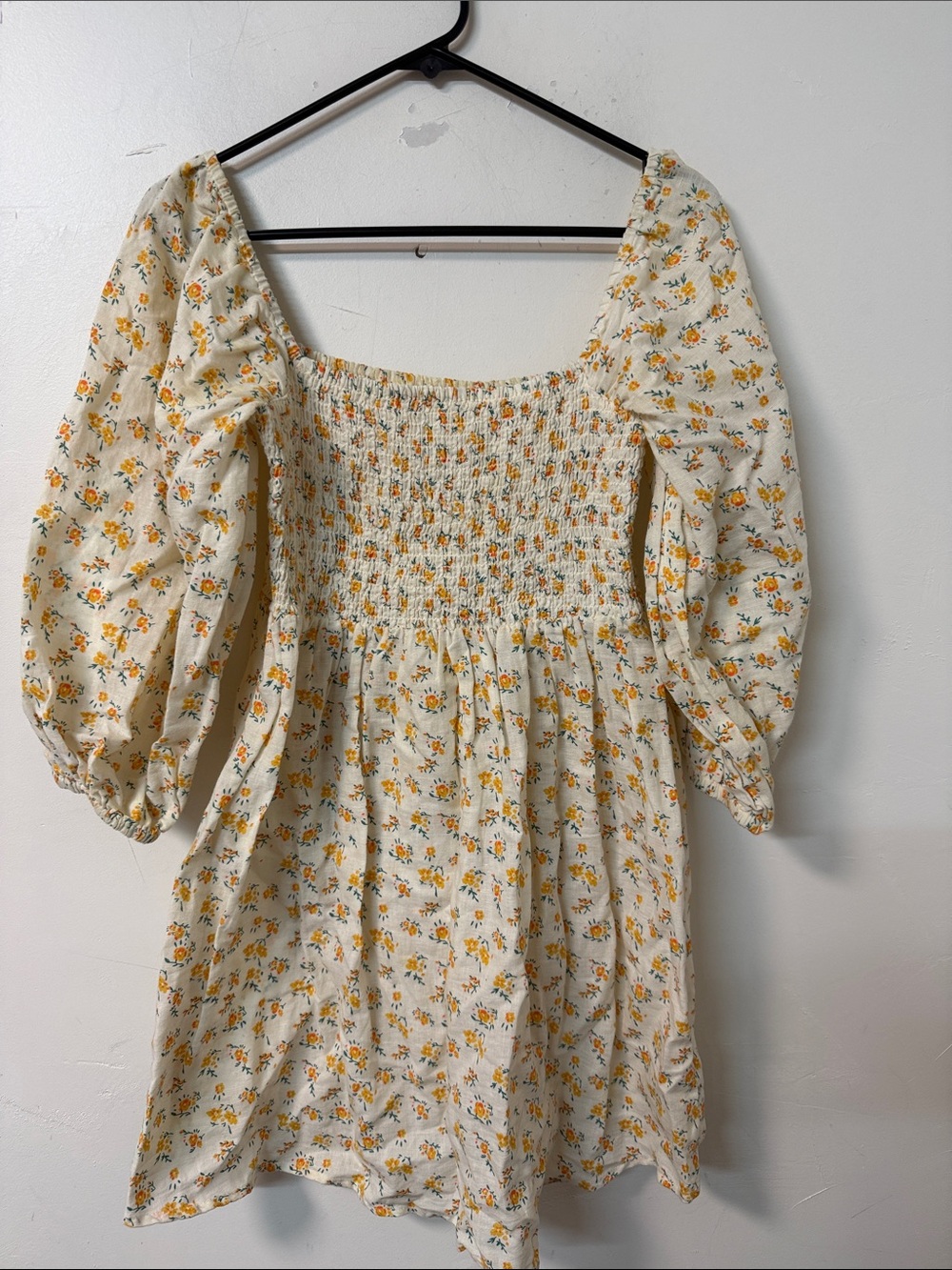 Urban Outfitters Cream Mini Dress with Yellow Floral Print